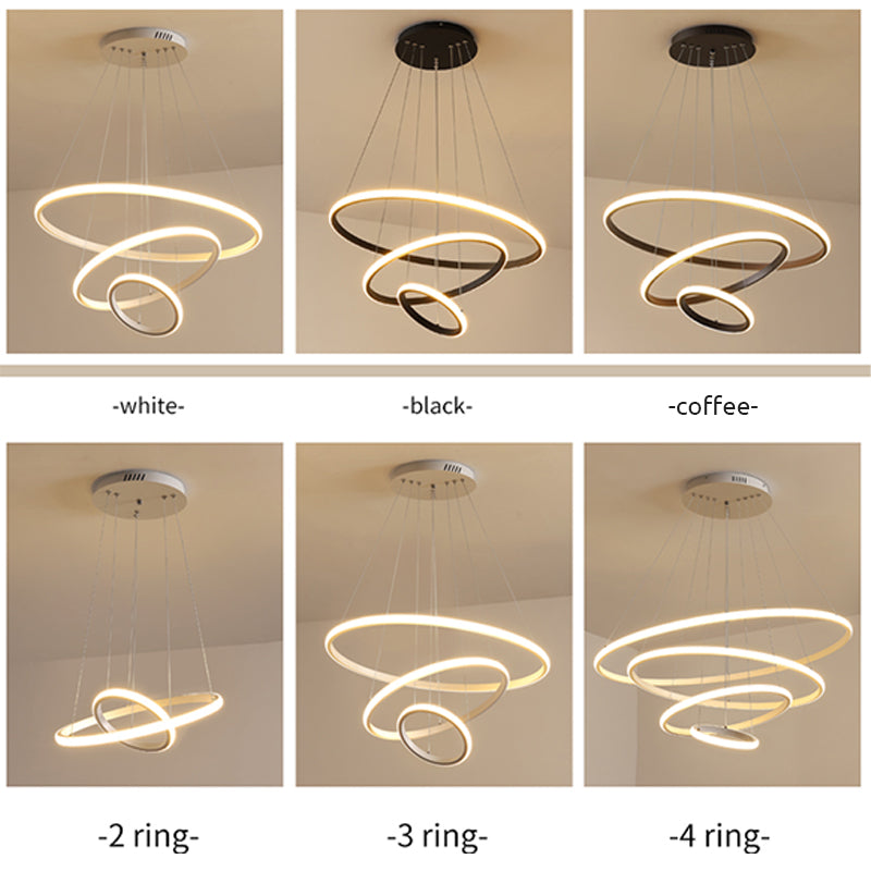 Arisha Modern Ring Metal/Silicon Pendant Light, 2/3/4 Rings