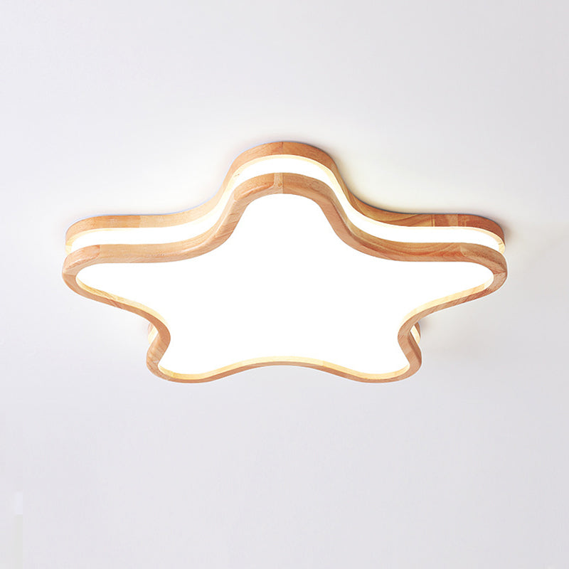 Minori Moon/Cloud/Star Shape Flush Mount Ceiling Light, Wood & Arcylic