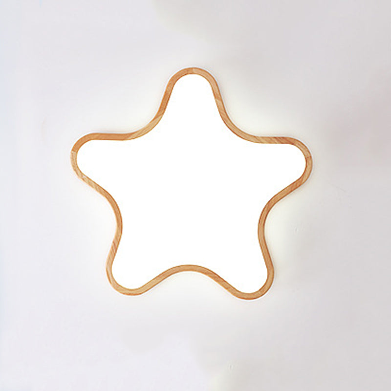 Minori Moon/Cloud/Star Shape Flush Mount Ceiling Light, Wood & Arcylic