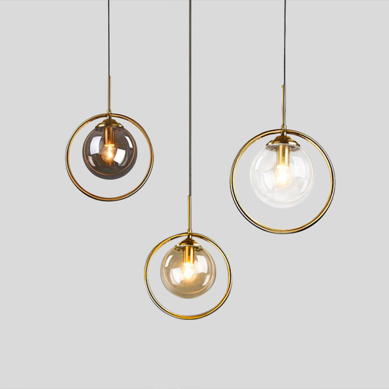 Hailie Luxury Global Glass Pendant Light with a Metal Ring