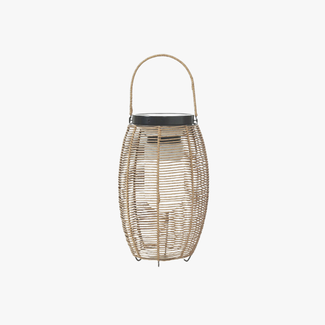 Ritta Retro Lantern Metal/Rattan Floor Lamp, Wood Color