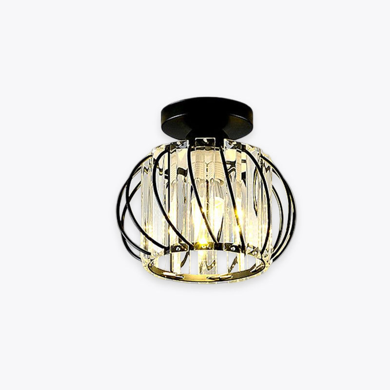 Modern Globe Crystal Metal Cage Ceiling Light, Black/Gold