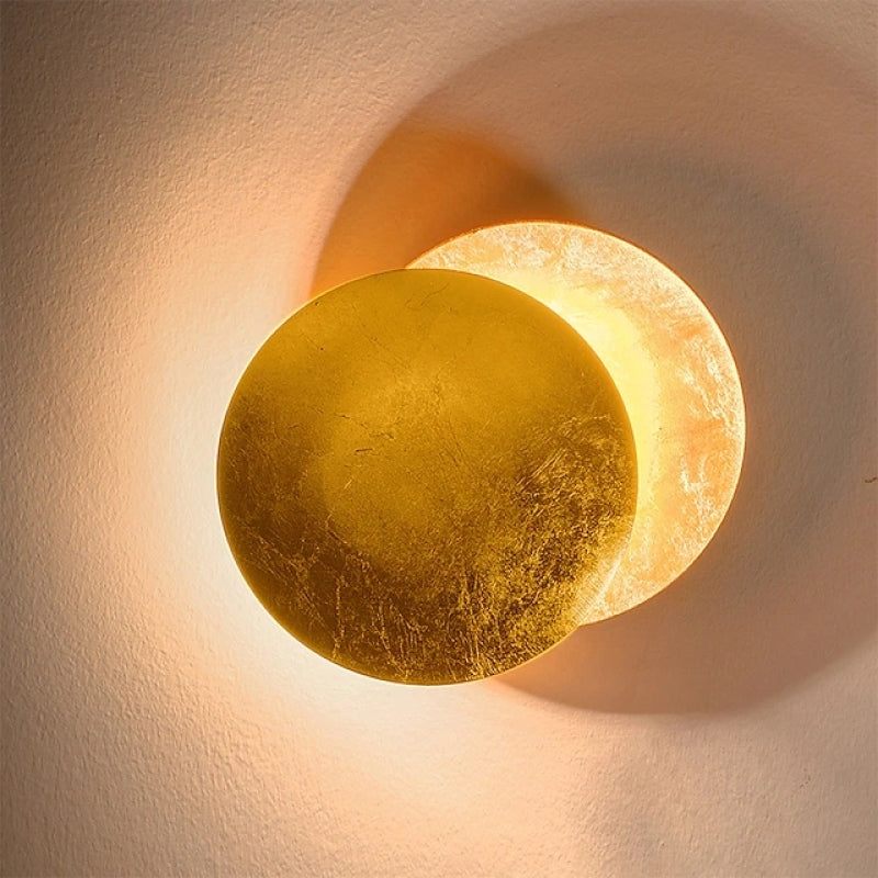 Elif Modern Minimalist Round Moon Eclipse Metal Wall Lamp, Red/Bronze/Gold
