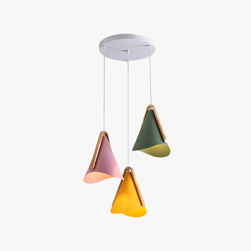 Morandi Modern Cone Pendant Light, Wood/Metal