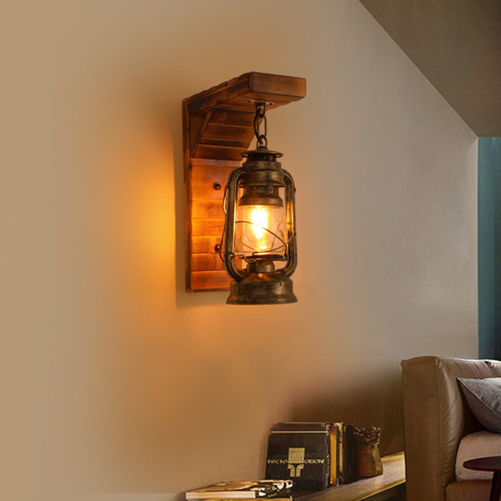 Austin Lantern Vintage Wooden  Rustic Wall Lamp