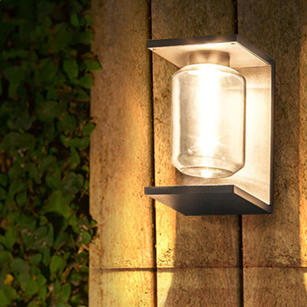 Orr Modern Lantern Glass Outdoor Wall Lamp, Black/Grey
