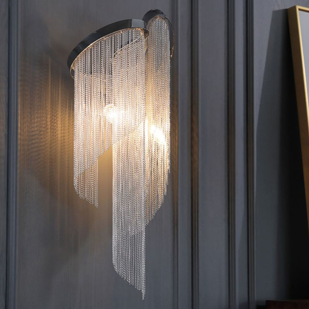 Colon Wall Lamp Modern/Art Deco, Tassel Chain, Silver, Bedroom