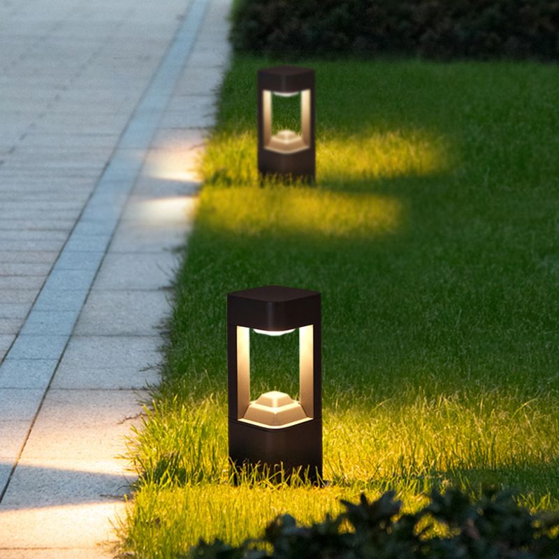 Pena Modern Rectangular Hollow Metal  Outdoor Bollard Light, Black