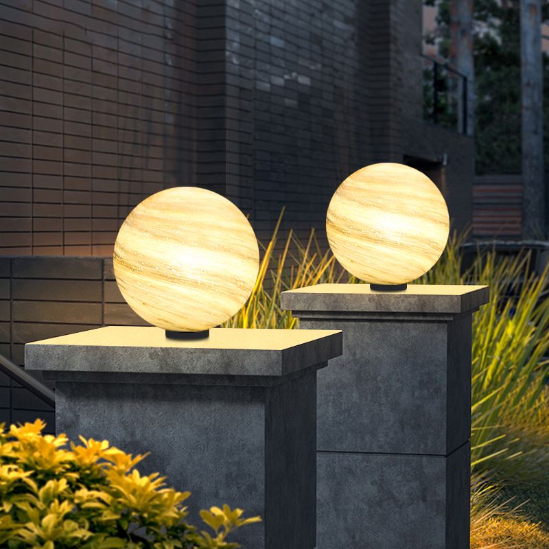 Elif Square Moon Globe Metal Glass Outdoor Light Post