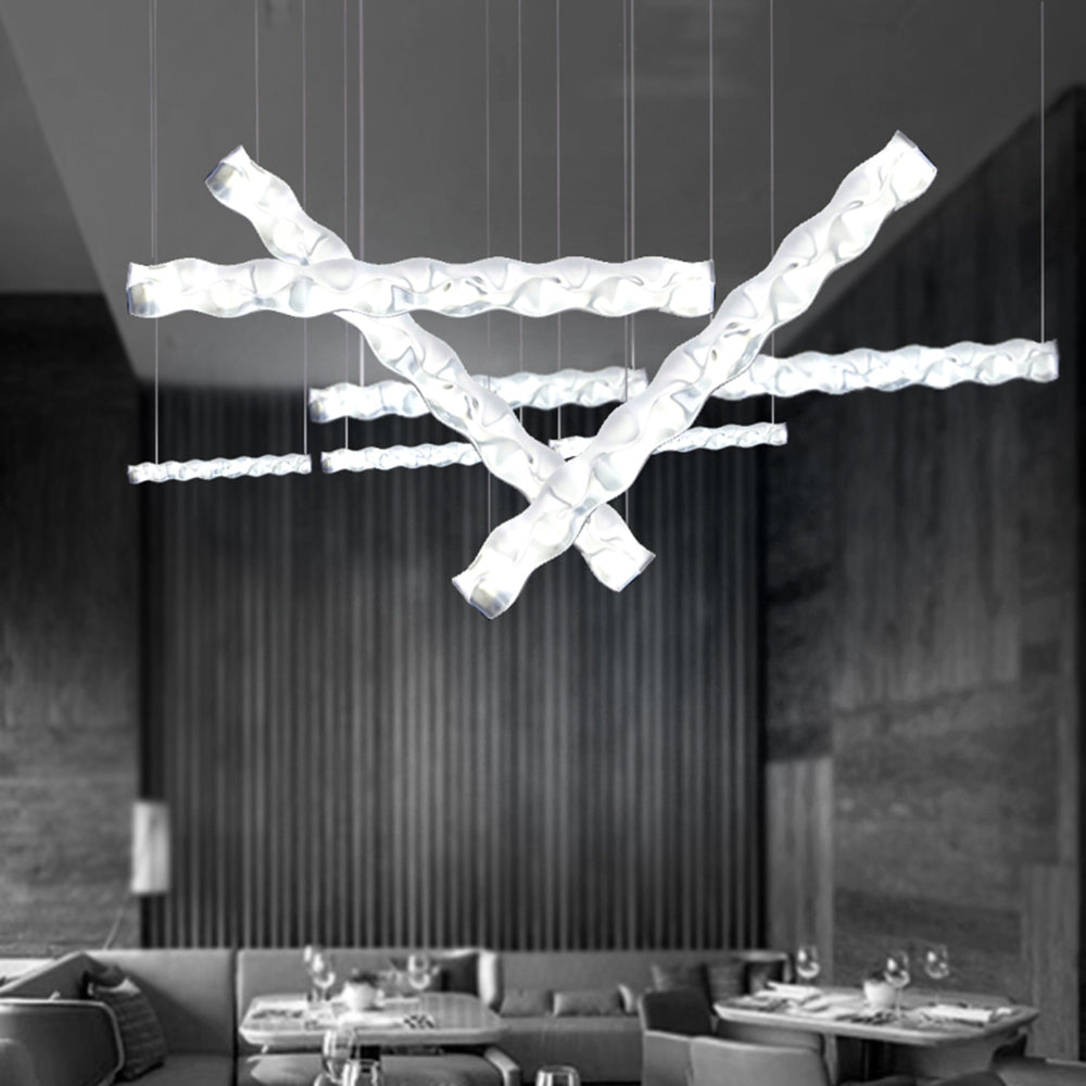 Nazifa Designer pleated Modern Strip Pendant Light, Dining Room
