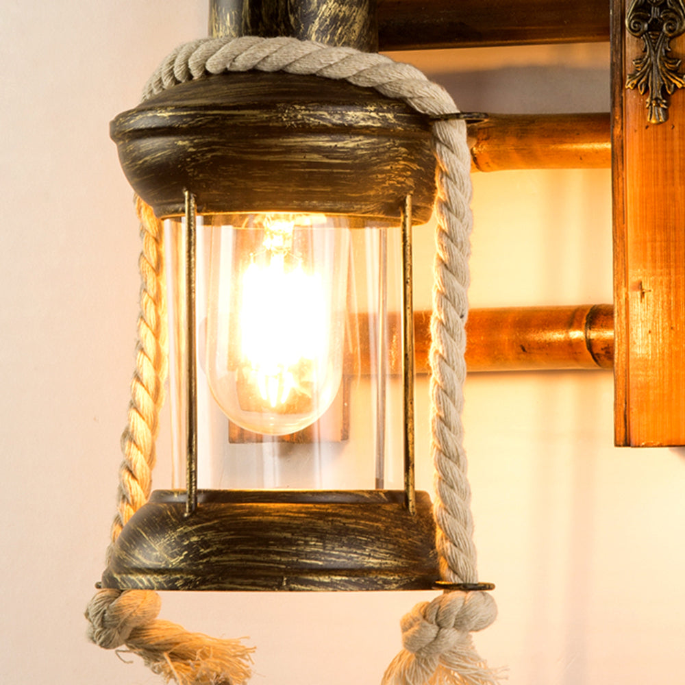 Austin Vintage Lantern Shape Wood Metal Wall Lamp