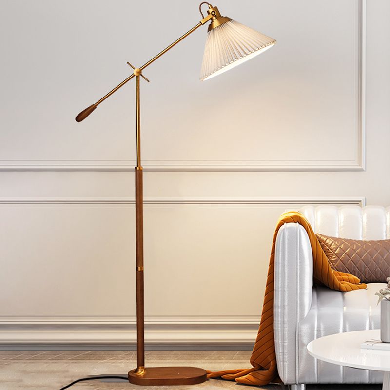 Ozawa Floor Lamp Pleated Retro, Metal/Wood, Living Room