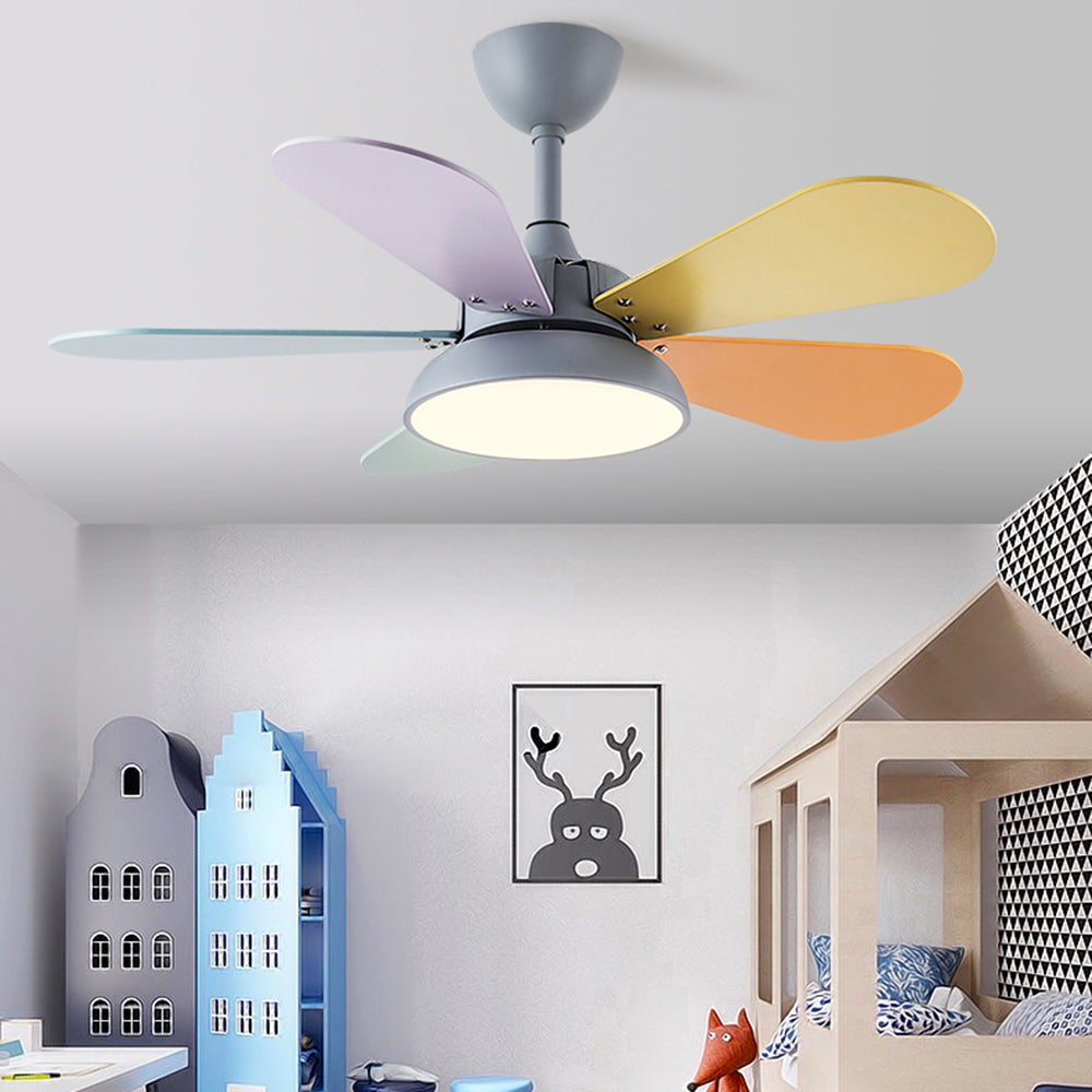 Morandi Colorful DC Ceiling Fan with Light, Grey & White, 5-Blade, for Summer