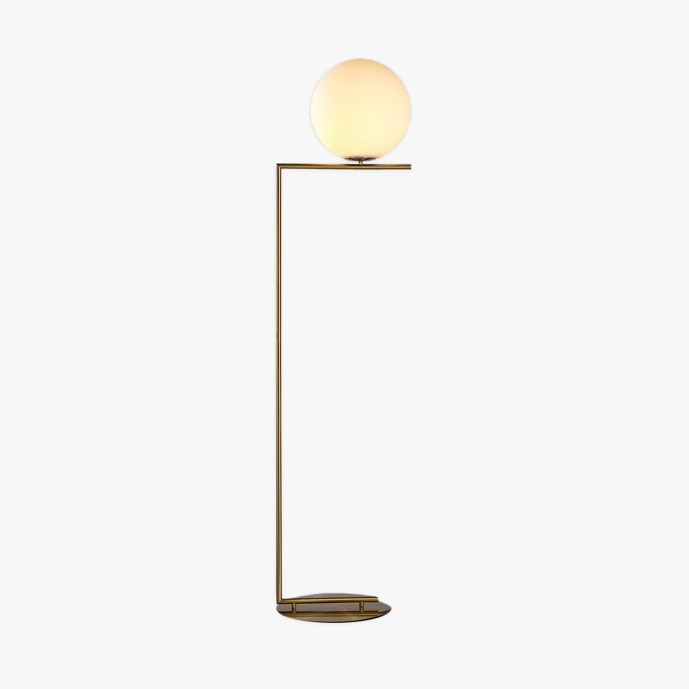 Valentina Modern Right Angle Globe Metal/Glass Standing Floor Lamp, Brass/Silver