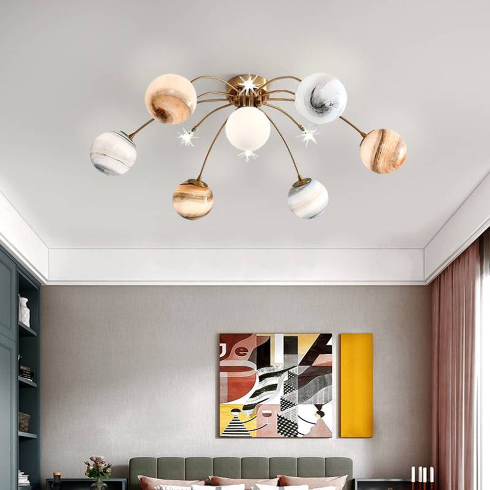 Elif Modern Planet Flush Mount Ceiling Light, Living Room