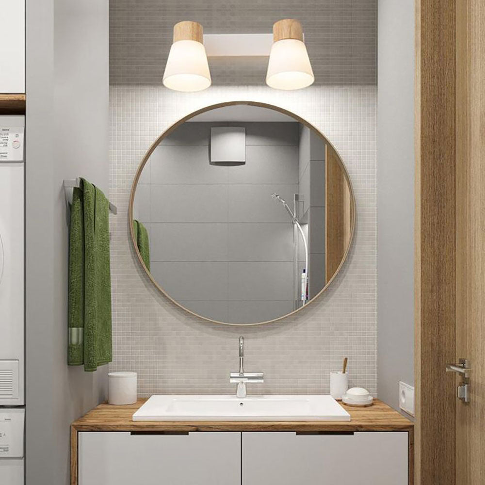 Ozawa Wall Lamp Nordic Vanity Mirror Front, Wood/Glass, White, Basement