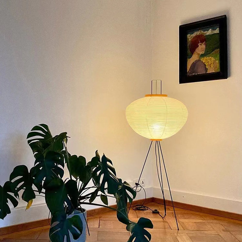 Renée Minimalist Tripod Lantern Paper Floor Lamp, White