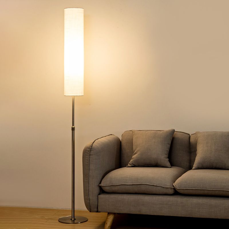 Eryn Minimalist Metal and Fabric Cylindrical White Floor Lamp