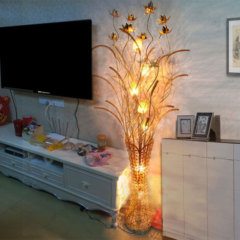 Bella Art Deco Vase Gold Metal Floor Lamp, Living Room