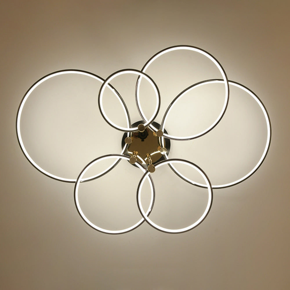 Arisha Modern Circle Semi-Flush Mount Ceiling Light, Gold & Black, 2/3/6 Ring