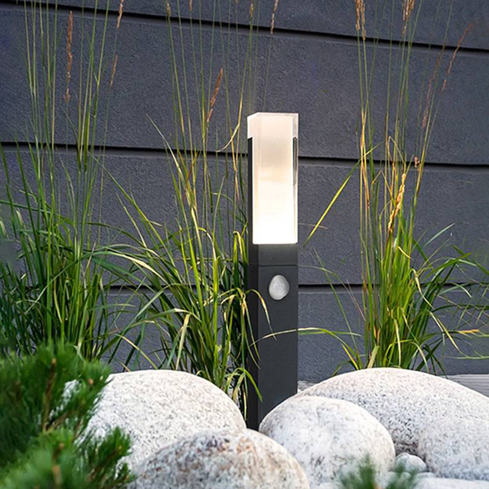 Pena Modern Metal Rectangular Outdoor Path Light With Sensor, Black