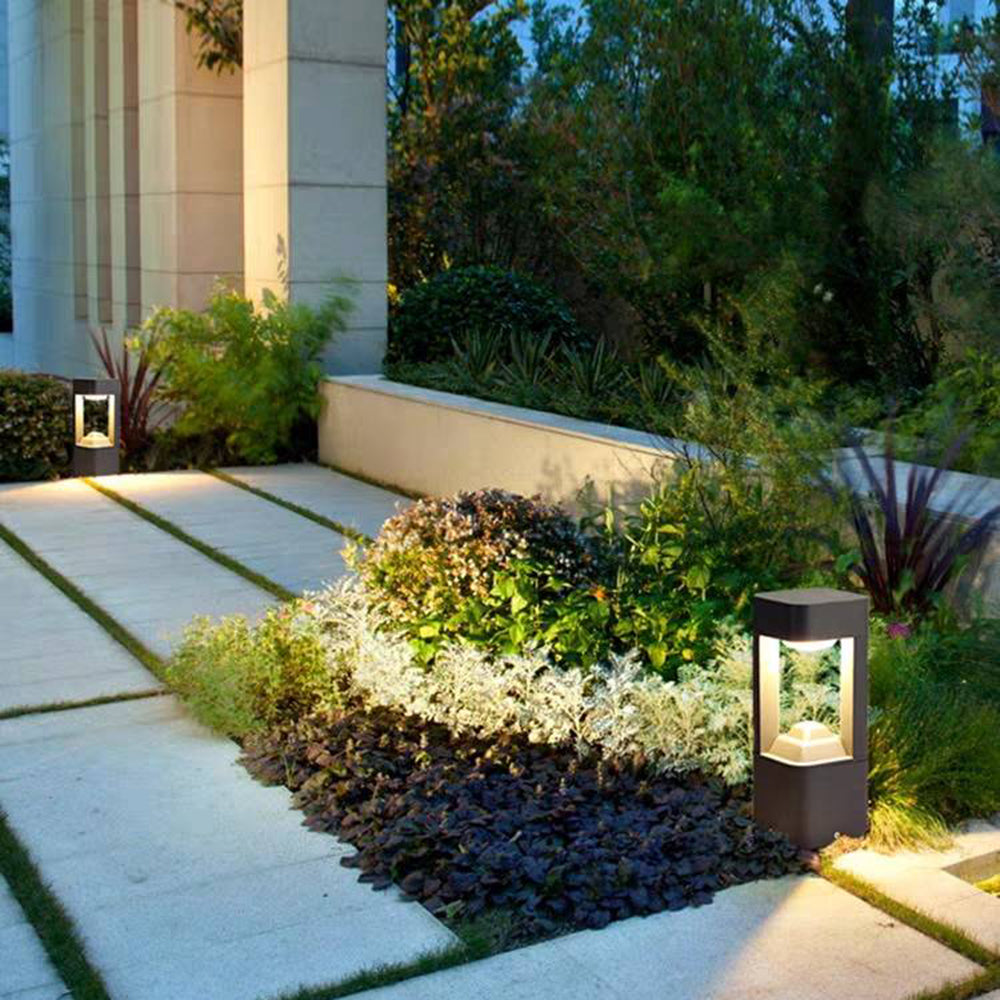 Pena Contemporary Metal Triangular Hollow Outdoor Path Light, Black