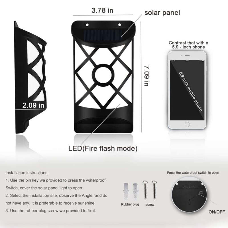 Waterproof LED Flickering Flame Solar Wall Lamp