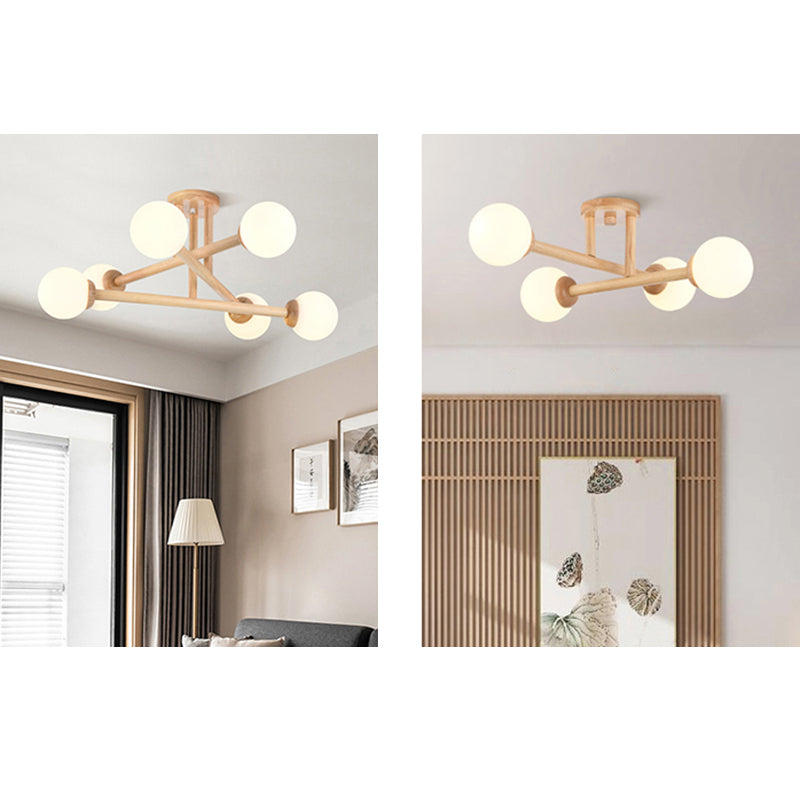 Ozawa Modern Globe Wood/Glass Flush Mount Ceiling Light