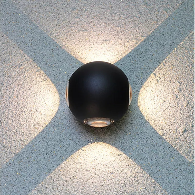 Orr Outdoor Wall Lamp Globe/Cruciform Ray Modern,Aluminum, Black, Garden