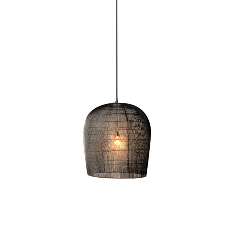 Ritta Wabi Sabi Bird Cage Rattan/Metal Pendant Light, Black/White