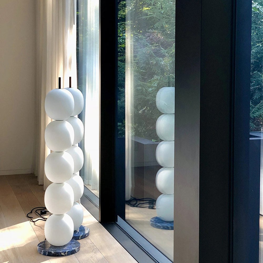 Valentina Modern Lantern Glass Floor Lamp, White, Living Room