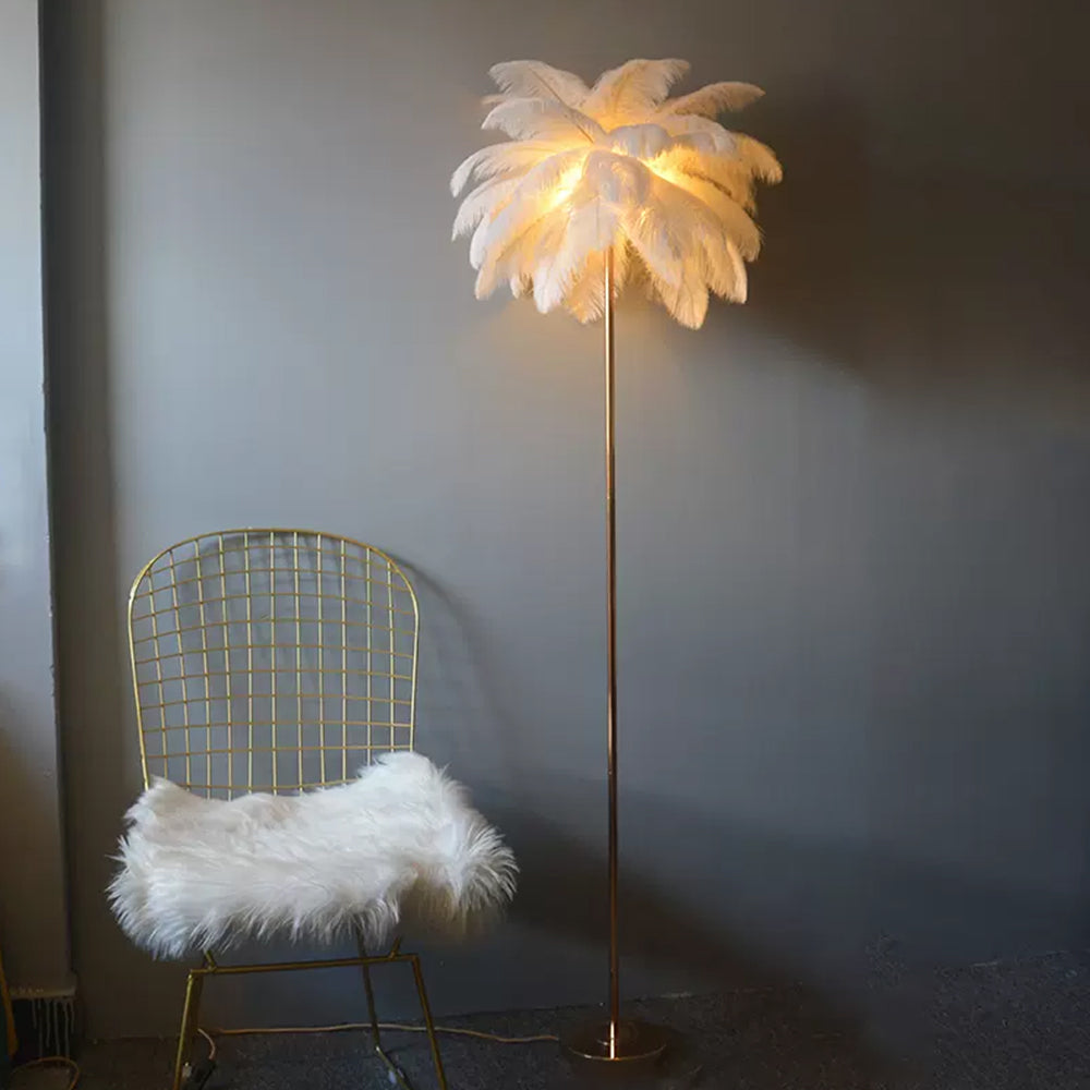 O'Moore Modern Floor Lamp, Natural Ostrich Feather & Metal Stand