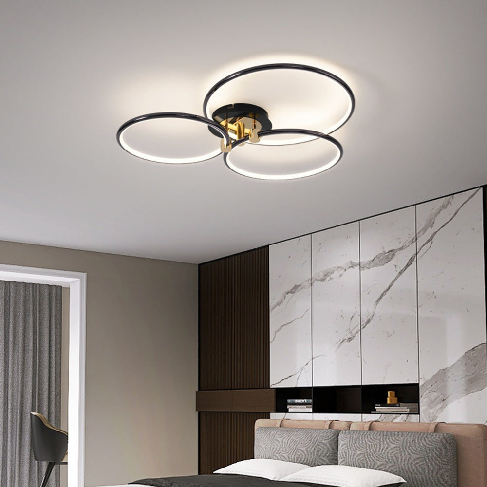 Arisha Modern Circle Semi-Flush Mount Ceiling Light, Gold & Black, 2/3/6 Ring