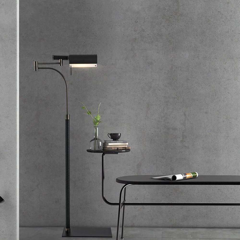 Salgado Design Modern Black Floor Lamp, Leather & Metal