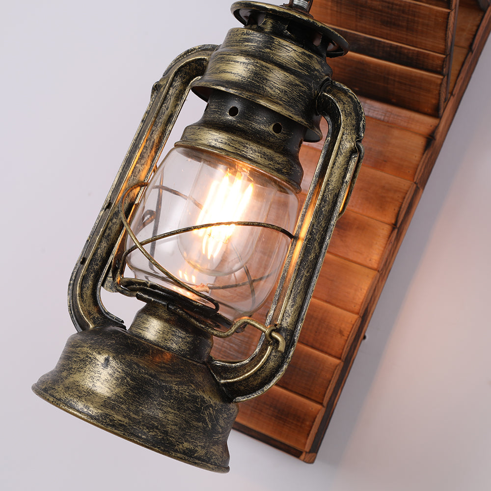 Austin Lantern Vintage Wooden  Rustic Wall Lamp