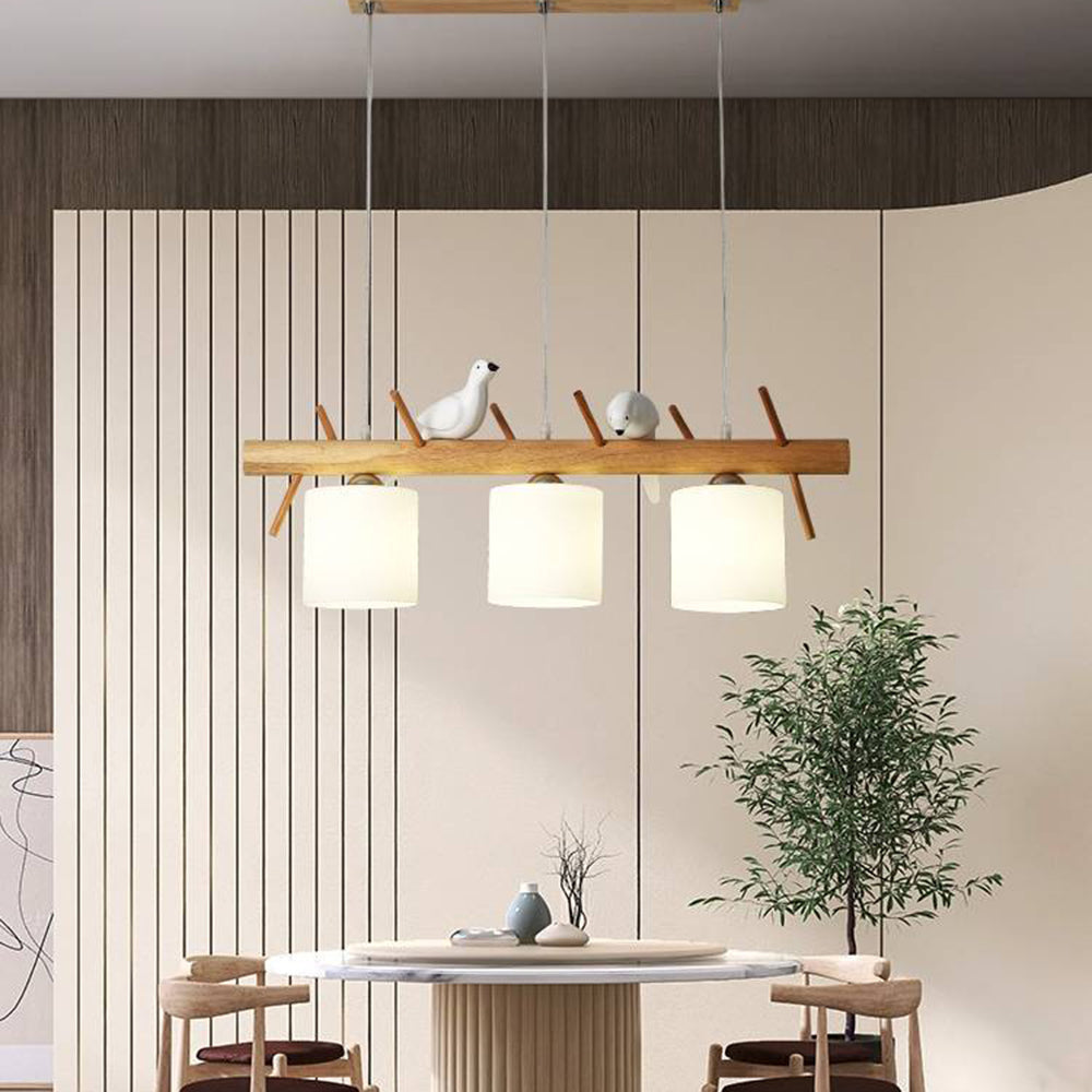 Muto Bird Pendant Light Wood, 2/3 Heads