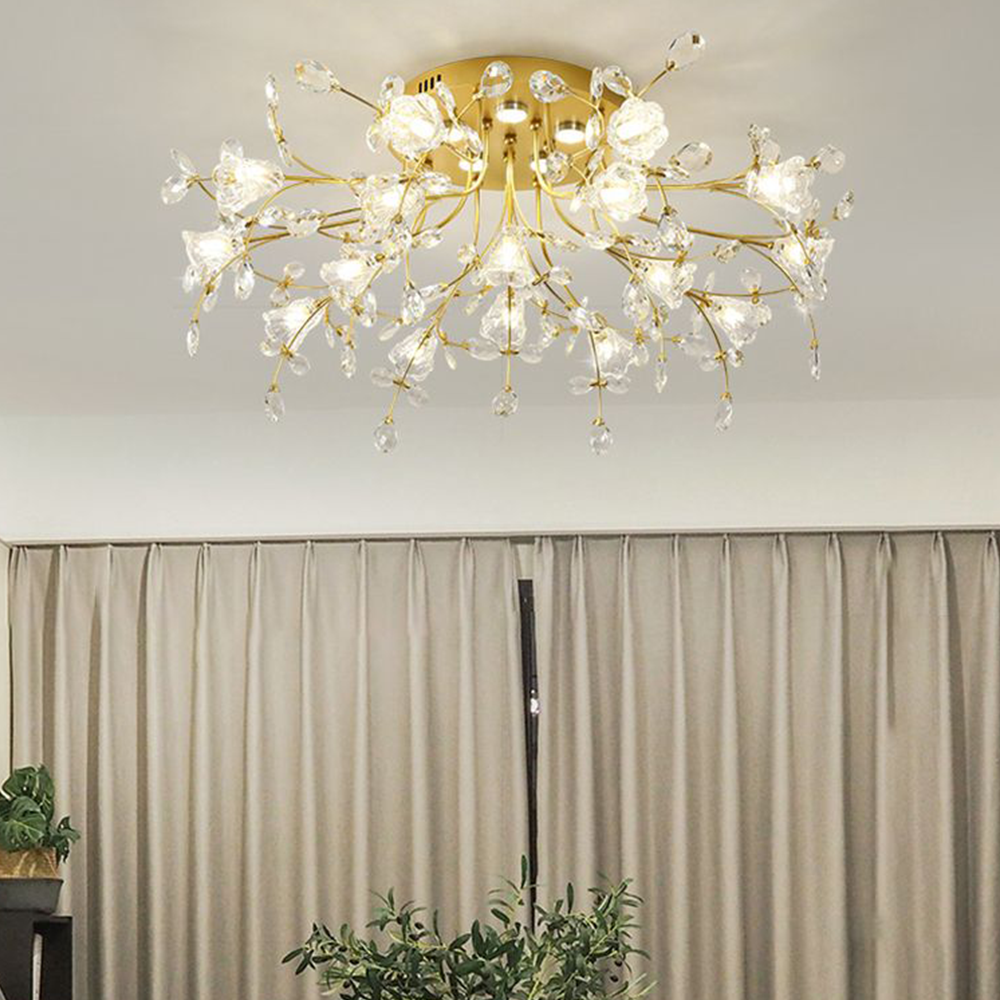 Lili Art Deco Elegant Flower Flush Mount Ceiling Lights, Gold