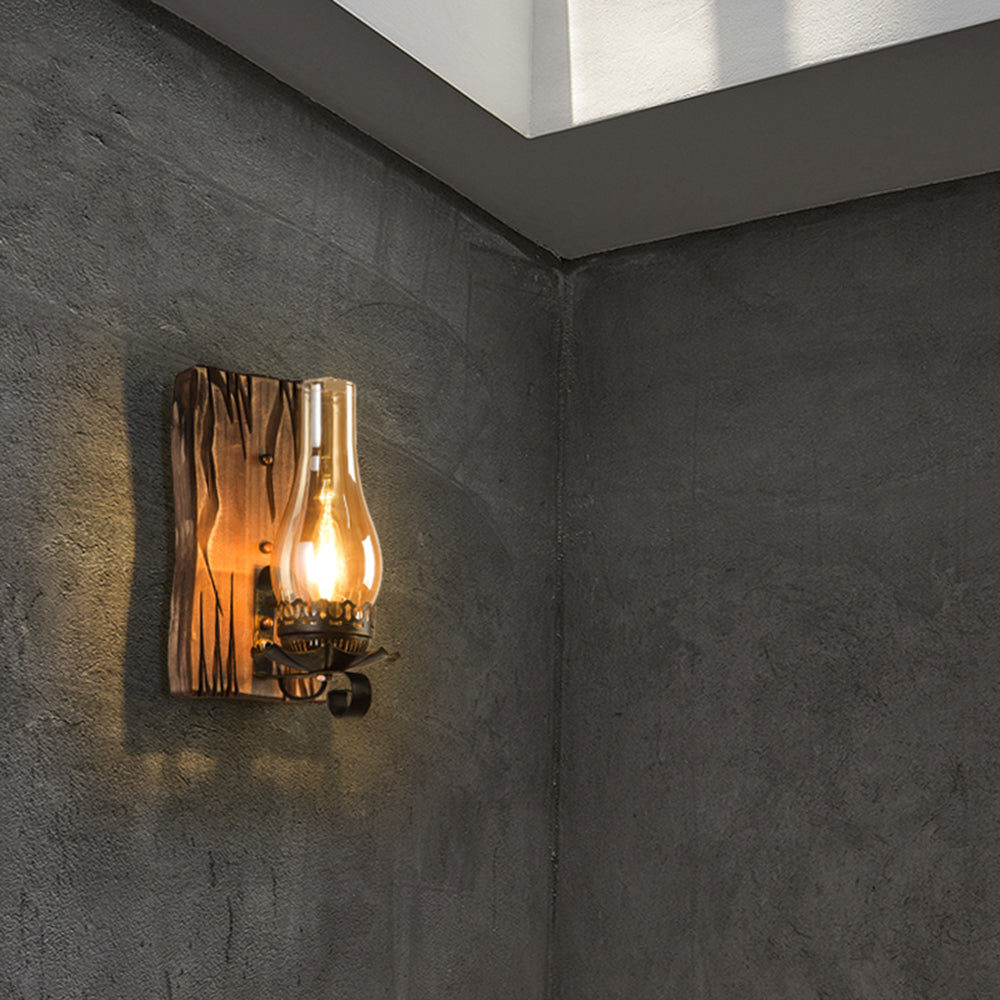 Austin Wall Lamp Vintage Candle Wooden Glass, Bedroom