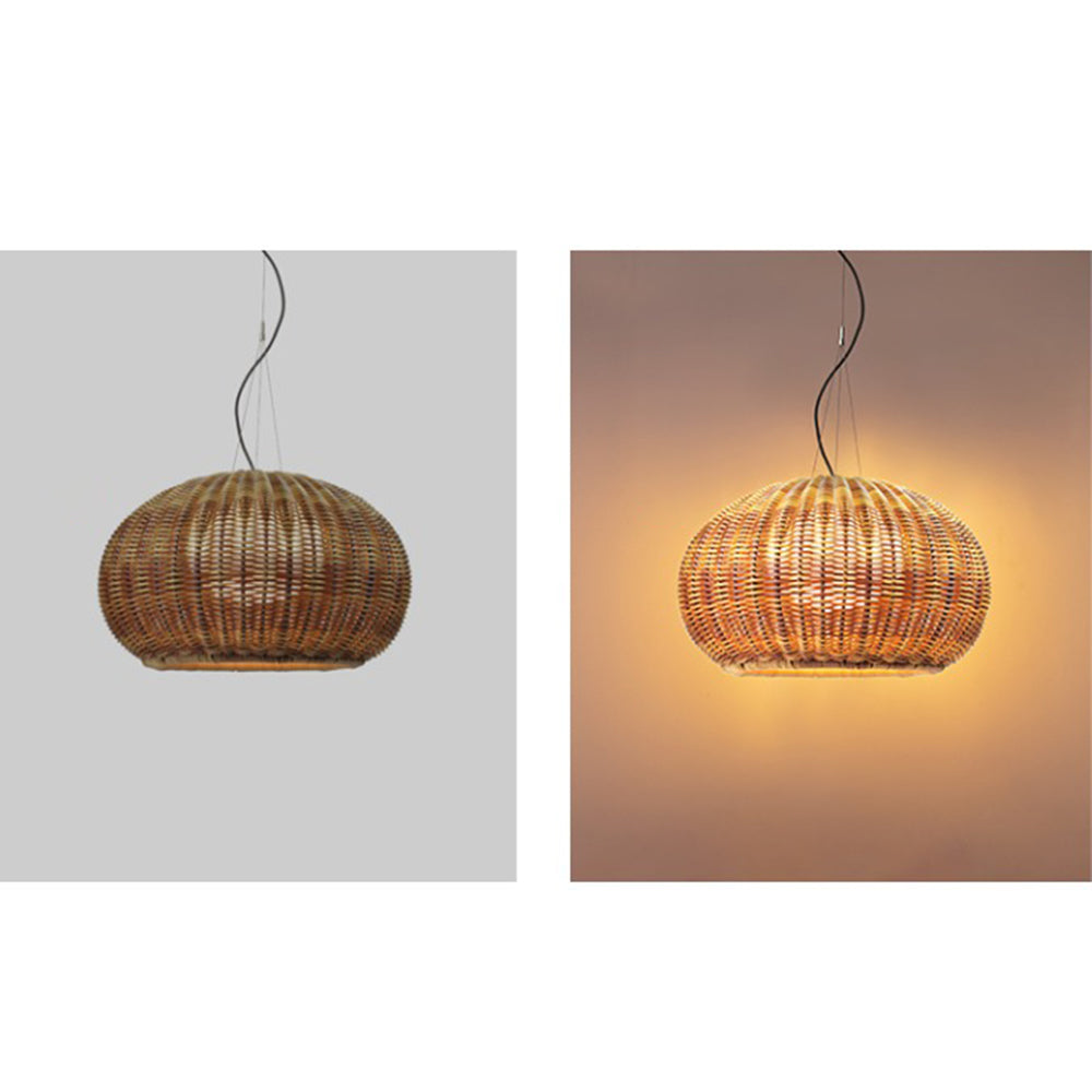 Ritta Retro Lantern Gold Pendant Light, Bamboo/Acrylic