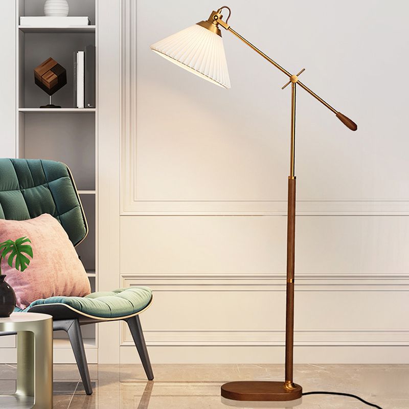 Ozawa Floor Lamp Pleated Retro, Metal/Wood, Living Room