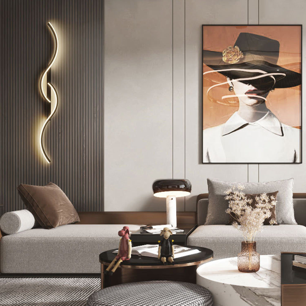 Louise Modern Linear Wave Bedroom Wall Lamp, Black/Gold,