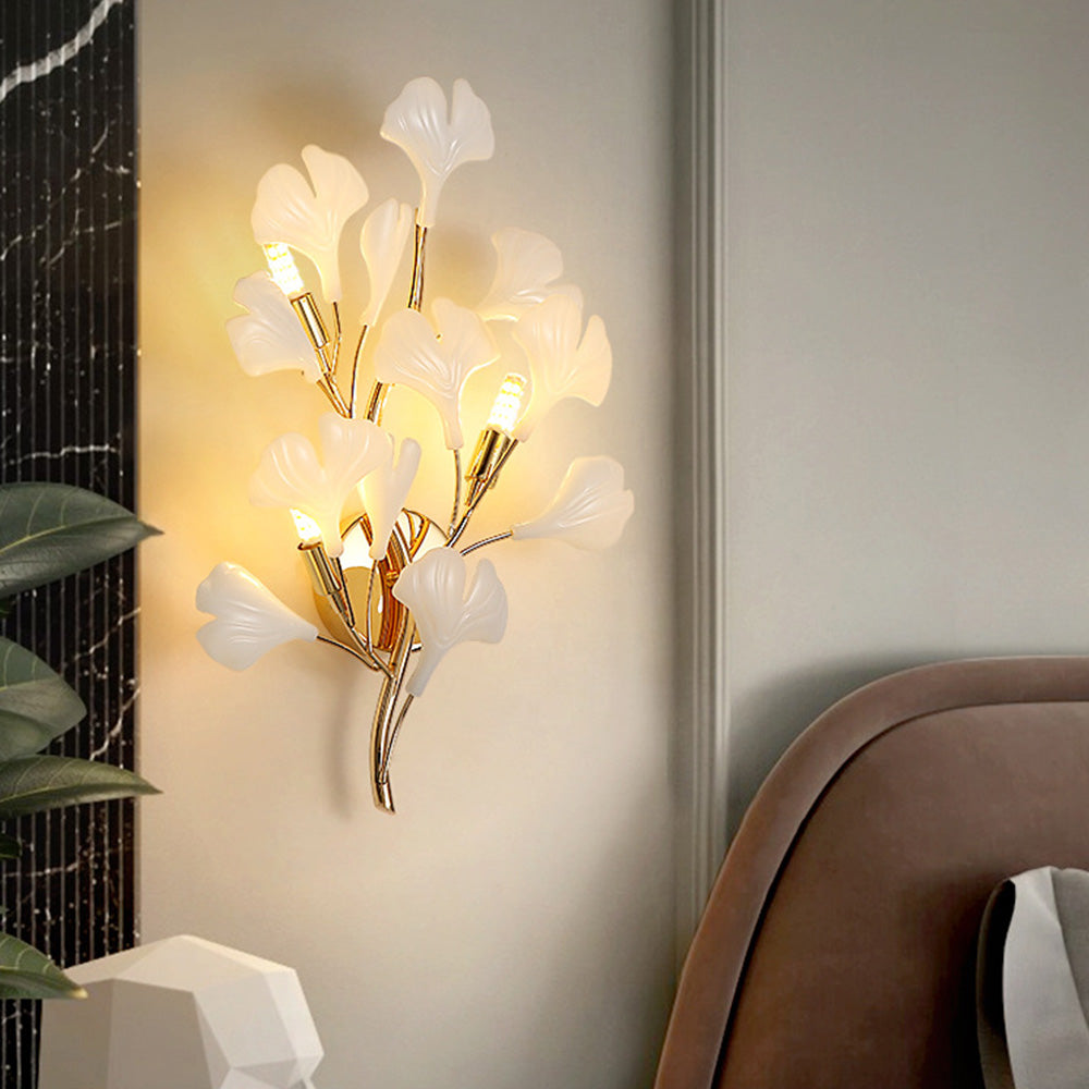 Olivia Decorative Flower Ceramic/Metal Wall Lamp, White/Gold
