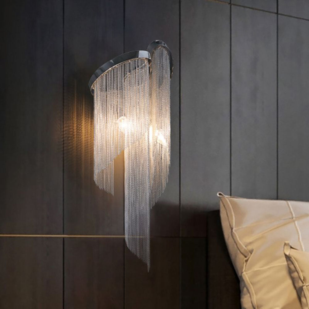 Colon Wall Lamp Modern/Art Deco, Tassel Chain, Silver, Bedroom