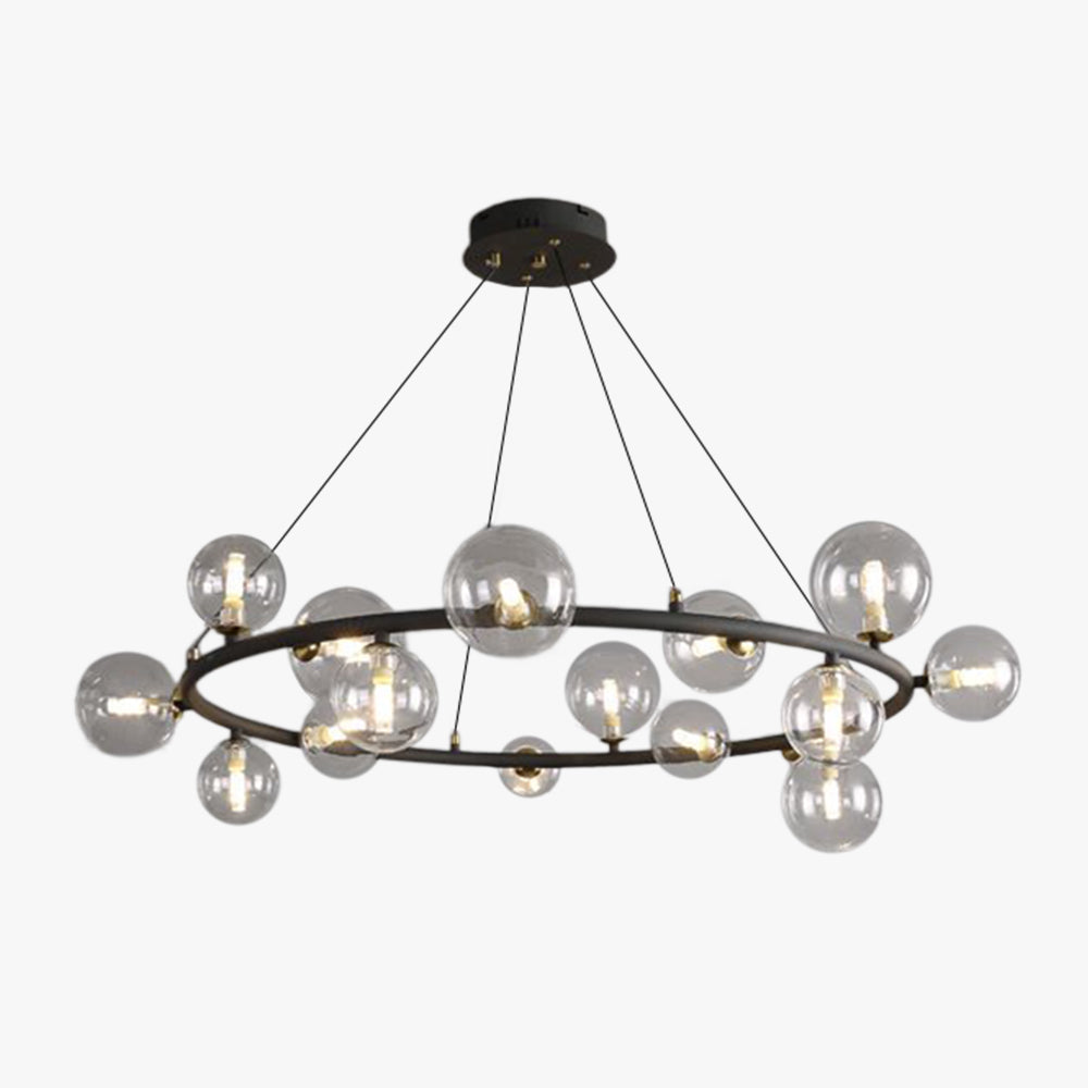 Valentina Modern Glass Globe Ring Chandelier, Gold/Black