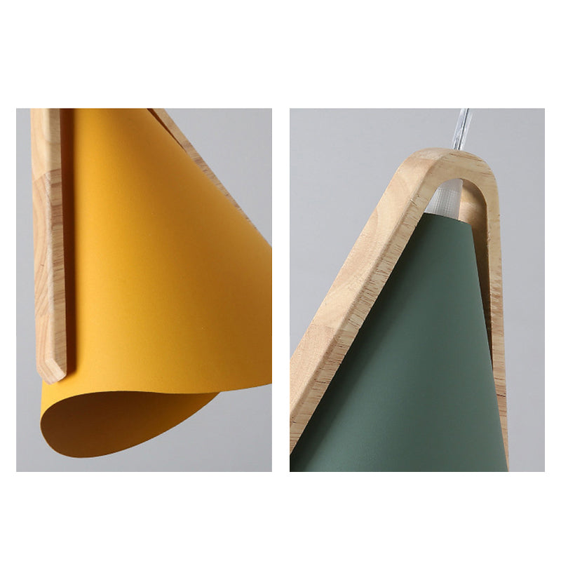 Morandi Modern Cone Pendant Light, Wood/Metal