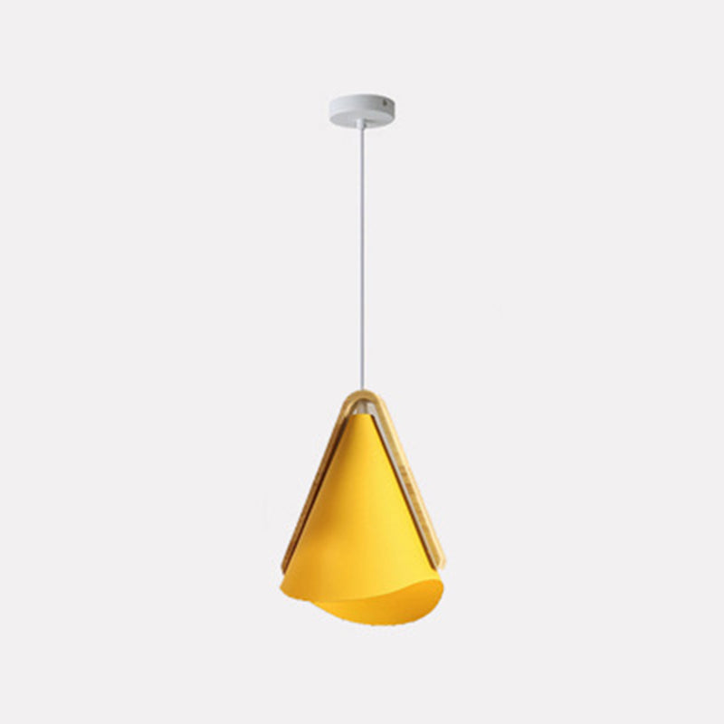 Morandi Modern Cone Pendant Light, Wood/Metal