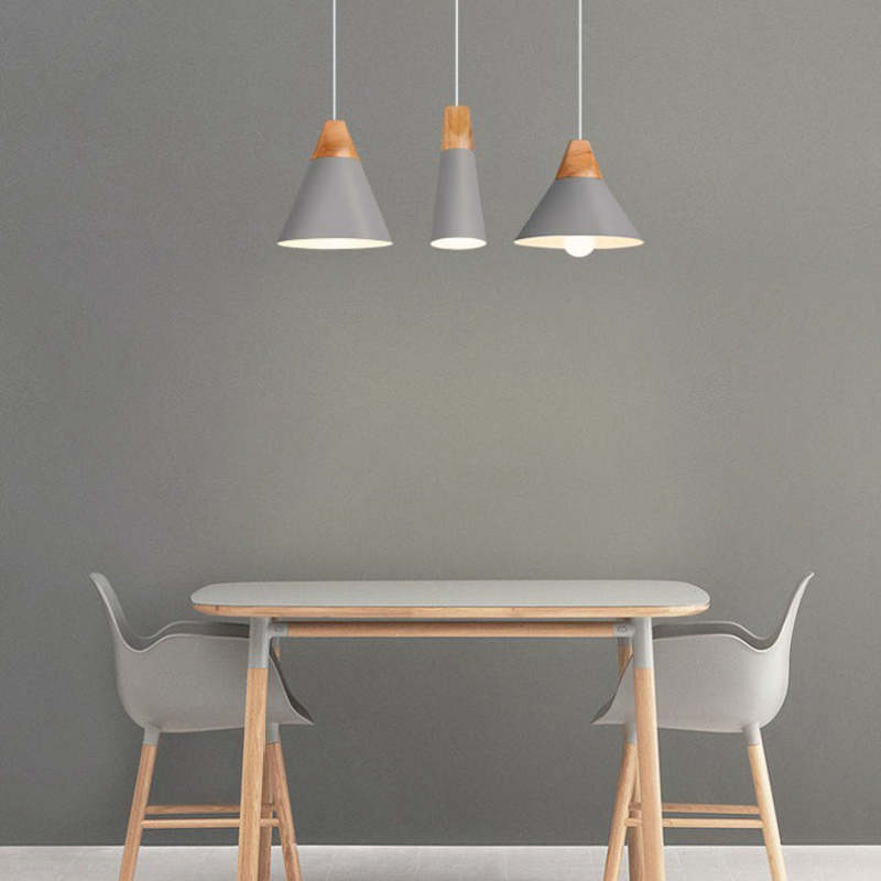 Morandi Multi-Shaped Wood And Metal Pendant Light, 6 Colors