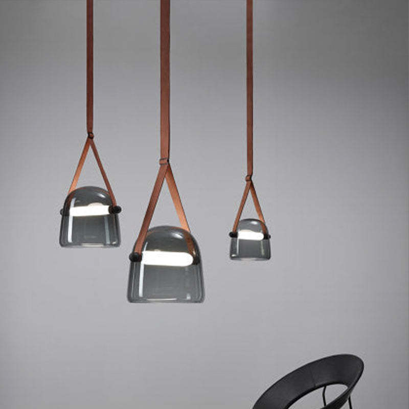 Modern Nordic Leather/Glass Pendant Light, Grey/White