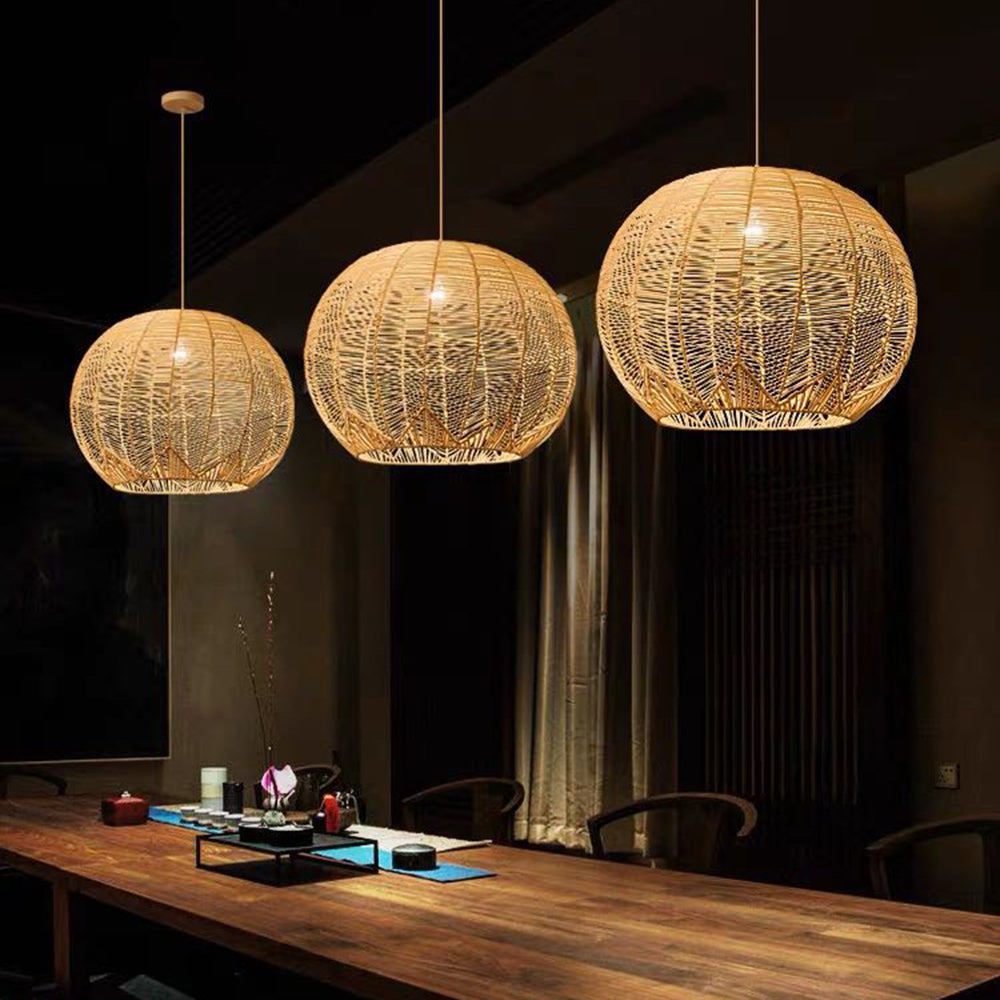 Ritta Designer Round Handmade Rattan Pendant Light, Dining Room