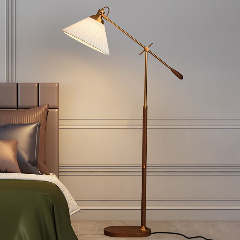 Ozawa Floor Lamp Pleated Retro, Metal/Wood, Living Room